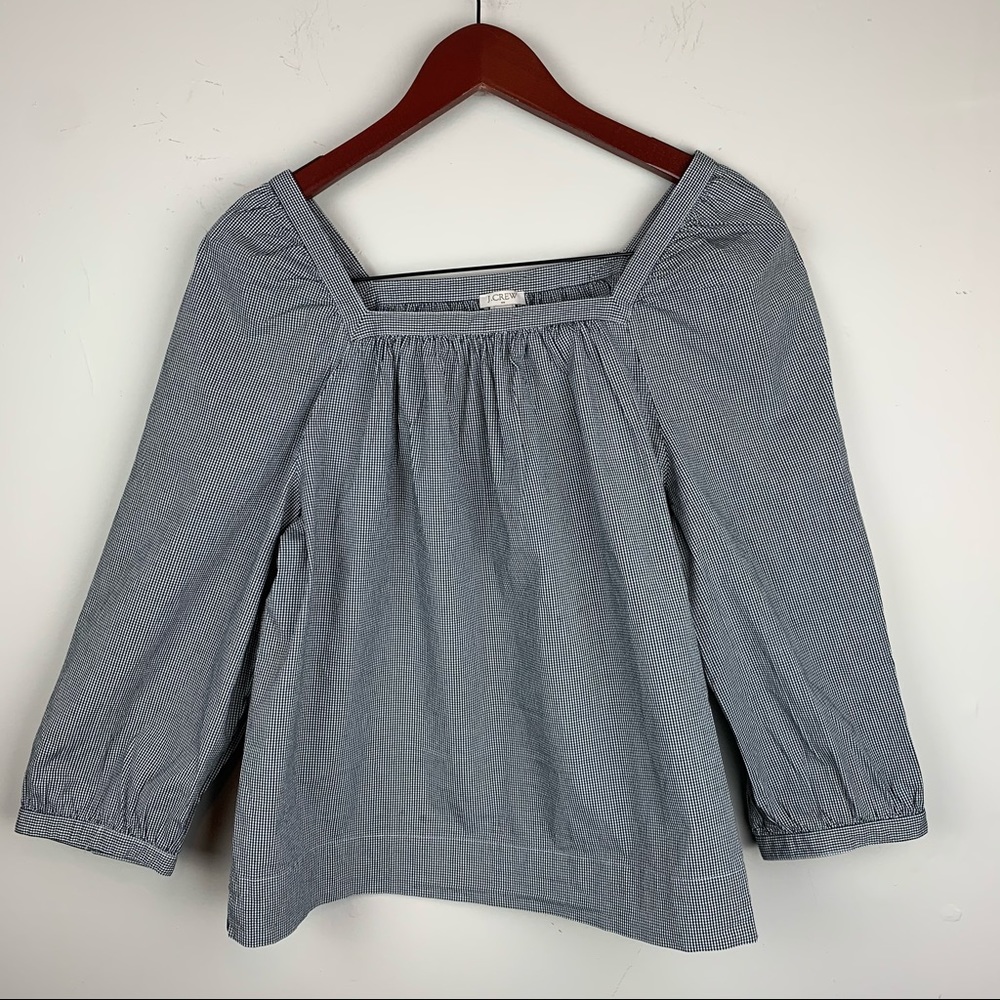J. Crew square neck peasant top mini gingham print
